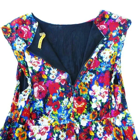 Alice & Olivia Matilda Dress Mini Vibrant Floral Bouquet Silk Boat Neck Pleated - Picture 7 of 14